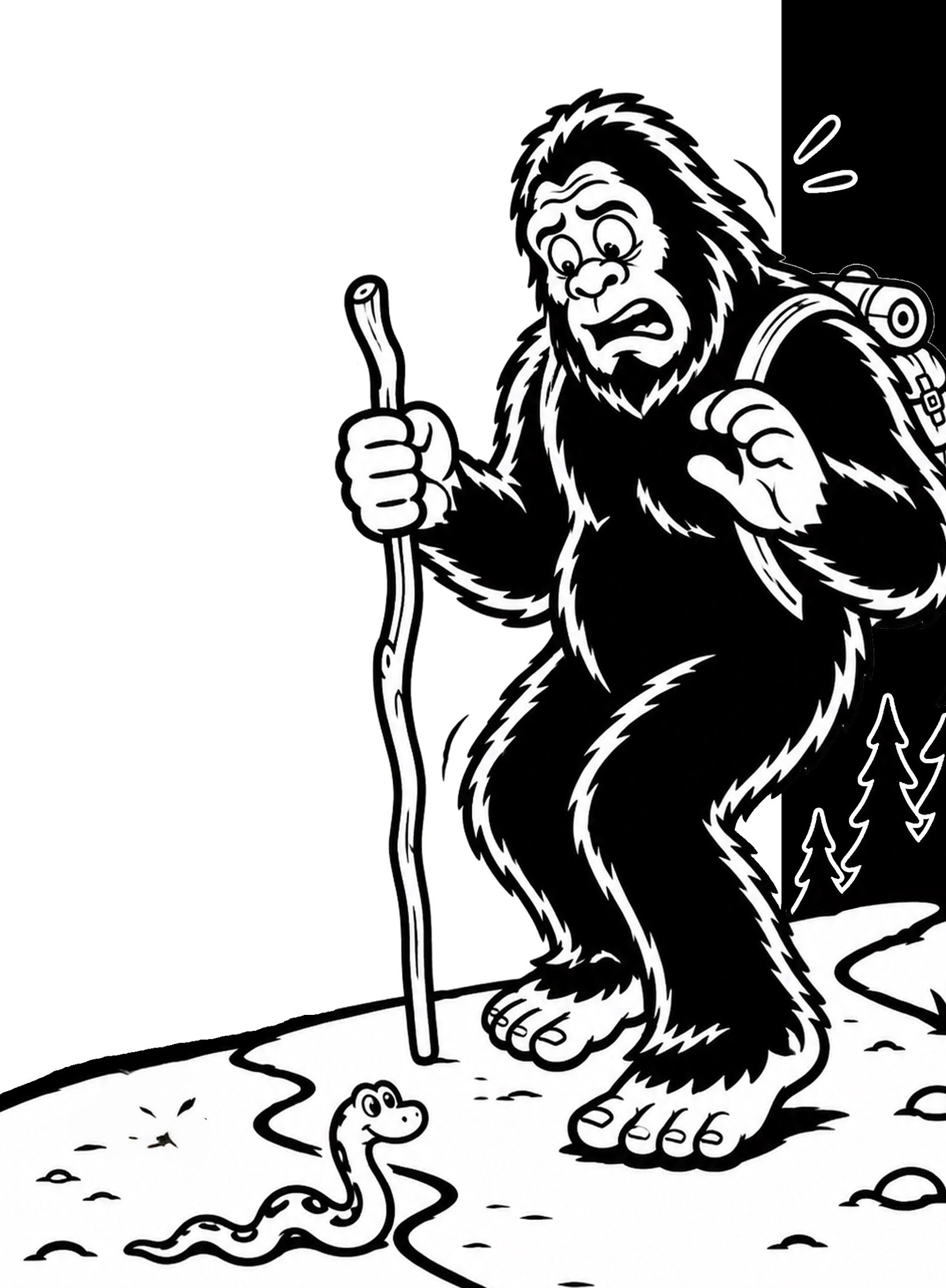 A friendly cartoon Bigfoot spotted at a Hiking Trail
